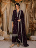 Dark Purple Floral Zari Embroidered Design Georgette Straight Cut Salwar Suit with Matching Dupatta