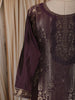 Dark Purple Floral Zari Embroidered Design Tissue Silk Straight Cut Salwar Suit with Dupatta