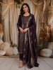 Dark Purple Floral Zari Embroidered Design Tissue Silk Straight Cut Salwar Suit with Dupatta