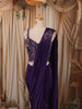 Dark Purple Geometric Sequins and Beads Embroidered Design Satin  Ready To Wear Saree with Matching Designer Blouse