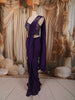 Dark Purple Geometric Sequins and Beads Embroidered Design Satin  Ready To Wear Saree with Matching Designer Blouse
