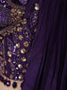 Dark Purple Geometric Sequins and Beads Embroidered Design Satin  Ready To Wear Saree with Matching Designer Blouse