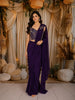Dark Purple Geometric Sequins and Beads Embroidered Design Satin  Ready To Wear Saree with Matching Designer Blouse