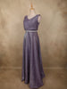Dark Purple Glitter Design Net Party Wear Gown with Waist Belt
