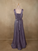 Dark Purple Glitter Design Net Party Wear Gown with Waist Belt