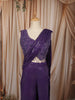 Dark Purple Heavy Thread and Mirror Embroidered Design Crepe Party Wear Palazzo Suit with Matching Draped Dupatta
