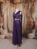 Dark Purple Heavy Thread and Mirror Embroidered Design Crepe Party Wear Palazzo Suit with Matching Draped Dupatta
