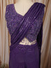 Dark Purple Heavy Thread and Mirror Embroidered Design Crepe Party Wear Palazzo Suit with Matching Draped Dupatta
