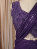 Dark Purple Heavy Thread and Mirror Embroidered Design Crepe Party Wear Palazzo Suit with Matching Draped Dupatta