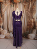 Dark Purple Heavy Thread and Mirror Embroidered Design Crepe Party Wear Palazzo Suit with Matching Draped Dupatta