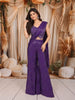 Dark Purple Heavy Thread and Mirror Embroidered Design Crepe Party Wear Palazzo Suit with Matching Draped Dupatta
