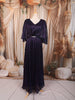 Dark Purple Metallic Shimmer Pleated A-Line Party Wear Gown with Cape Sleeves