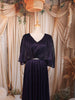 Dark Purple Metallic Shimmer Pleated A-Line Party Wear Gown with Cape Sleeves