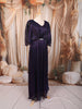 Dark Purple Metallic Shimmer Pleated A-Line Party Wear Gown with Cape Sleeves