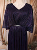 Dark Purple Metallic Shimmer Pleated A-Line Party Wear Gown with Cape Sleeves