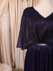Dark Purple Metallic Shimmer Pleated A-Line Party Wear Gown with Cape Sleeves