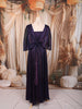 Dark Purple Metallic Shimmer Pleated A-Line Party Wear Gown with Cape Sleeves