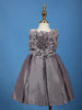Dark Purple Metallic Shine Satin Party Frock With Oversized Glitter Floral Embellishment