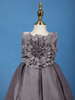Dark Purple Metallic Shine Satin Party Frock With Oversized Glitter Floral Embellishment