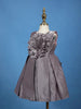 Dark Purple Metallic Shine Satin Party Frock With Oversized Glitter Floral Embellishment