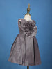Dark Purple Metallic Shine Satin Party Frock With Oversized Glitter Floral Embellishment