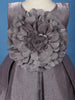 Dark Purple Metallic Shine Satin Party Frock With Oversized Glitter Floral Embellishment