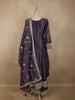 Dark Purple Sequins Embroidered Design Semi Tissue Palazzo Suit