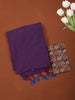 Dark Purple Solid Design Cotton Casual Wear Saree with Kalamkari Blouse