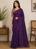 Dark Purple Solid Design Cotton Casual Wear Saree with Kalamkari Blouse