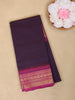 Dark Purple Solid Design Cotton Saree with Contrast Pink Zari Border