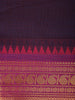 Dark Purple Solid Design Cotton Saree with Contrast Pink Zari Border