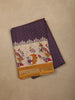 Dark Purple Solid Design Crepe Saree with Peacock Border