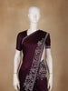 Dark Purple Solid Design Satin Silk Saree With Stone Embellished Border