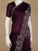 Dark Purple Solid Design Satin Silk Saree With Stone Embellished Border