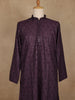 Dark Purple Thread Embroidered Sequin Work Cotton Kurta For Men