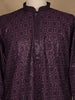 Dark Purple Thread Embroidered Sequin Work Cotton Kurta For Men