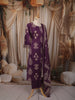 Dark Purple Traditional Motif Printed Design Cotton Straight Cut Salwar Suit with Matching Dupatta