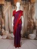 Dark Purple Vertical Stripes Zari Woven Design Pure Kanchipuram Silk Saree with Contrast Border