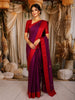 Dark Purple Vertical Stripes Zari Woven Design Pure Kanchipuram Silk Saree with Contrast Border