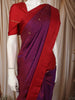 Dark Purple Vertical Stripes Zari Woven Design Pure Kanchipuram Silk Saree with Contrast Border