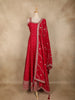 Dark Red Dotted and Floral Embroidered Design Georgette Gown with Dupatta