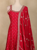 Dark Red Dotted and Floral Embroidered Design Georgette Gown with Dupatta