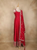 Dark Red Dotted and Floral Embroidered Design Georgette Gown with Dupatta