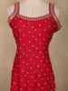 Dark Red Dotted and Floral Embroidered Design Georgette Gown with Dupatta