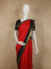 Dark Red Floral Checked Woven Design Pure Kanchipuram Silk Saree with Peacock Zari Border
