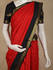 Dark Red Floral Checked Woven Design Pure Kanchipuram Silk Saree with Peacock Zari Border
