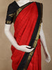 Dark Red Floral Checked Woven Design Pure Kanchipuram Silk Saree with Peacock Zari Border