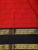 Dark Red Floral Checked Woven Design Pure Kanchipuram Silk Saree with Peacock Zari Border