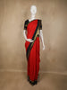 Dark Red Floral Checked Woven Design Pure Kanchipuram Silk Saree with Peacock Zari Border