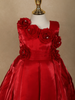 Dark Red Floral Embellished Design Satin Party Wear Kids Frock